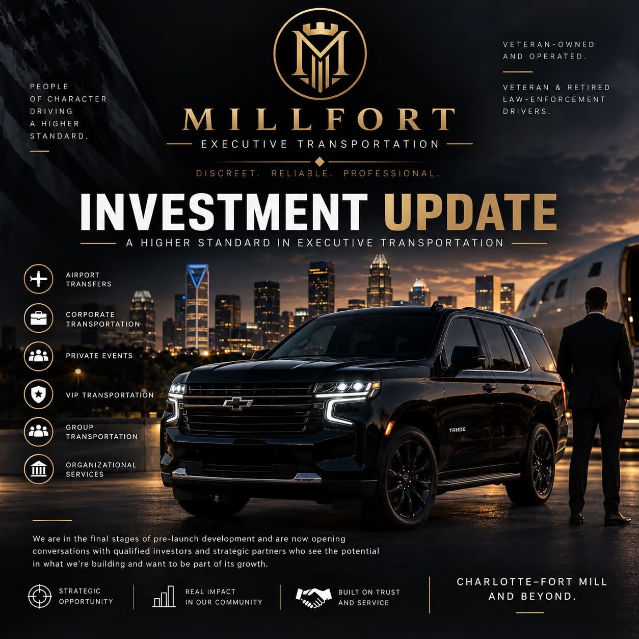 Millfort Executive Transportation investment update for Charlotte, Fort Mill, and beyond